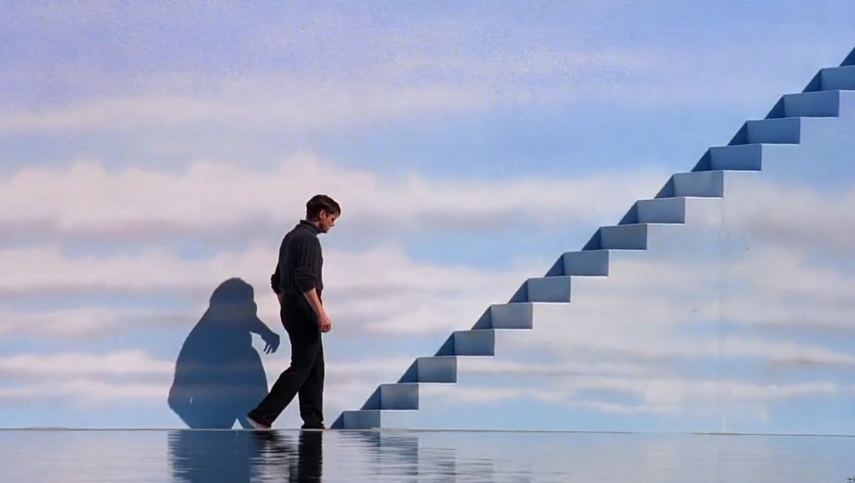 Люди идущие к мечте. Шоу Трумана лестница в небо. Джим Керри шоу Трумана лестница.